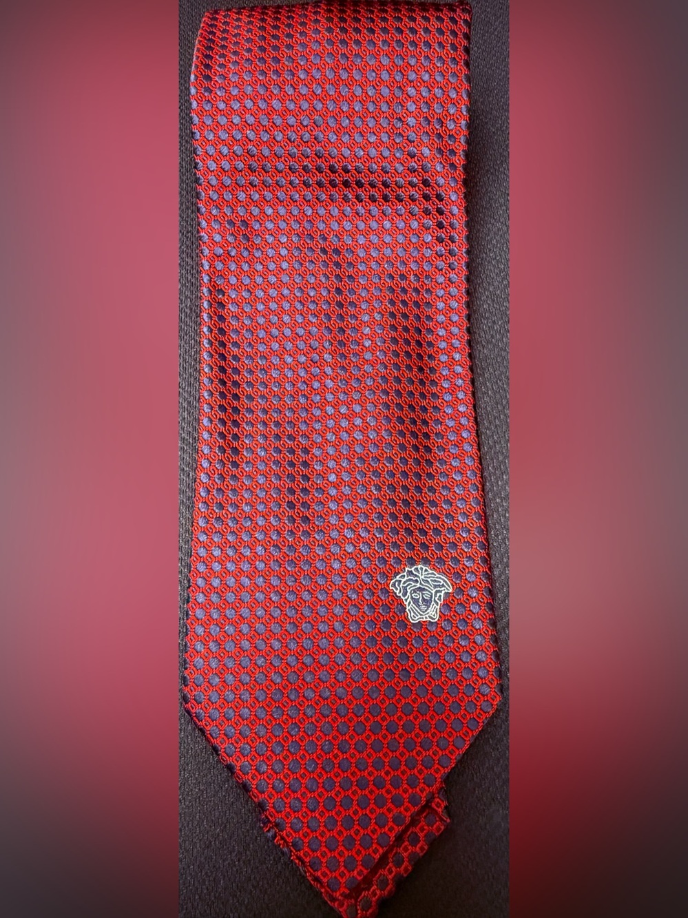 Versace Red & Navy Medusa Detail Silk Tie #Versace